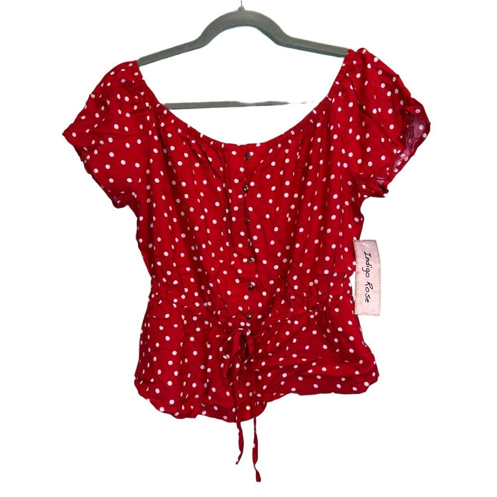 Indigo Rose Polka Dot‎ Blouse & Skirt Set Womens Size M